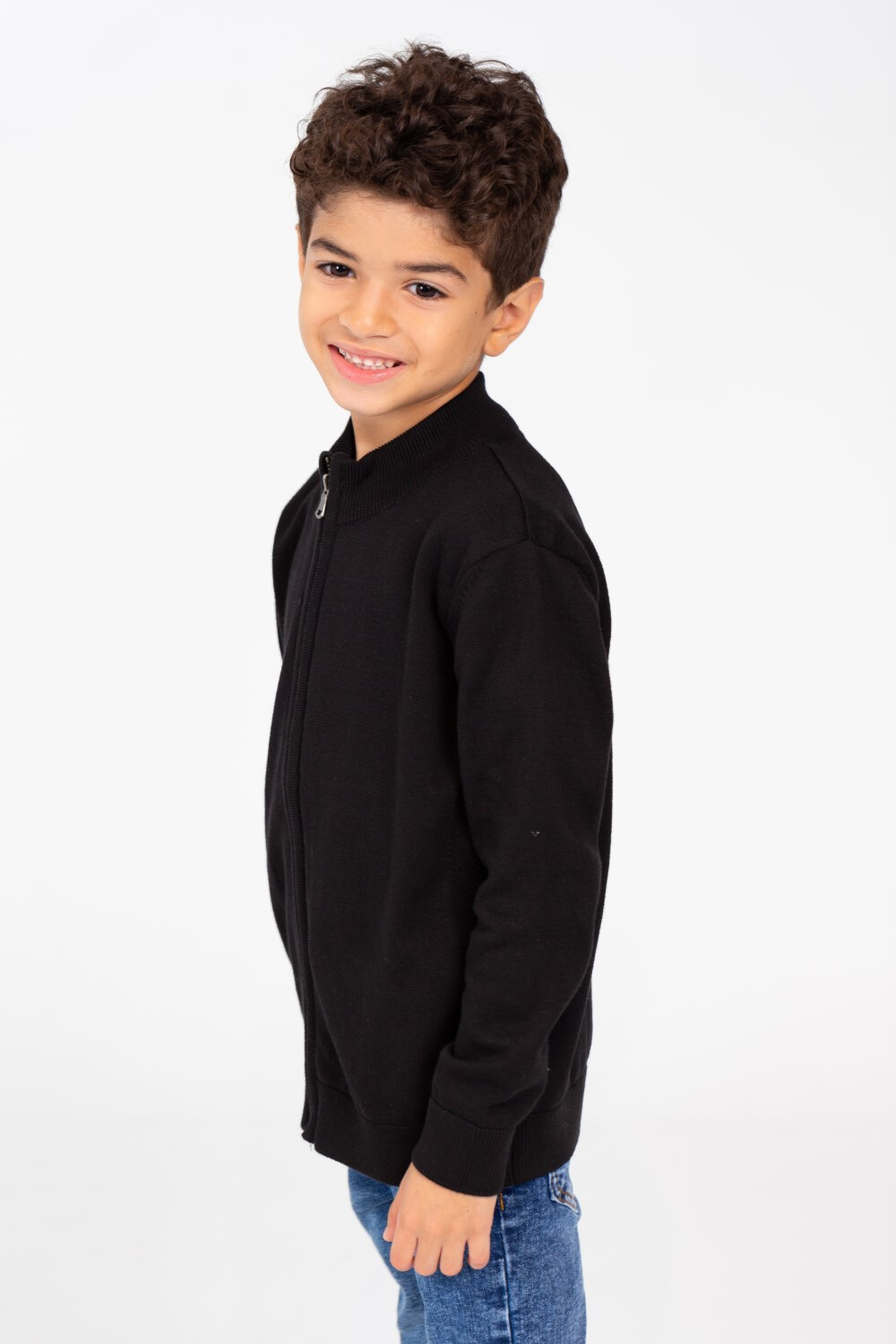 Boy's Pullover With Front Zipper And Long Sleeves