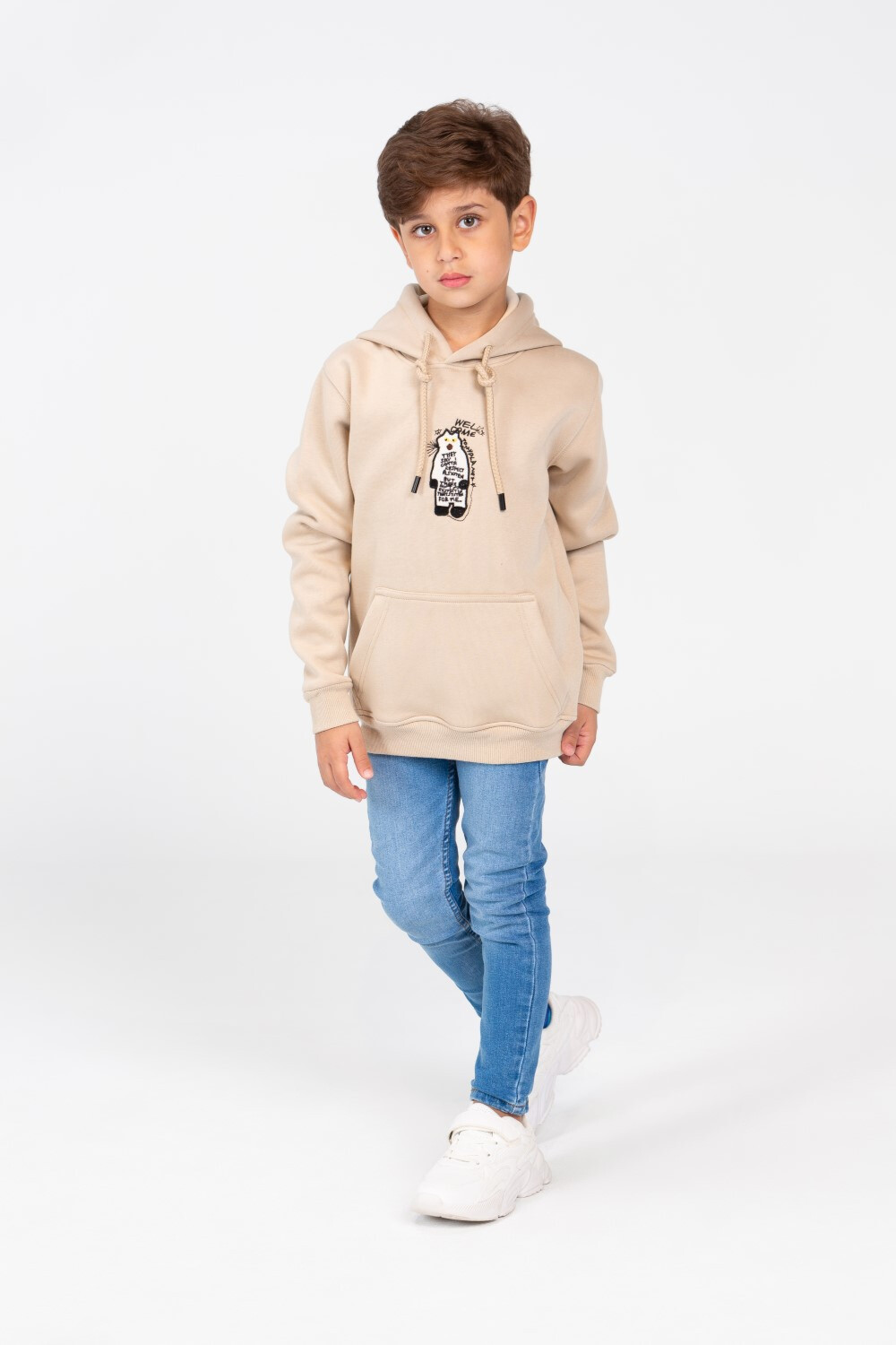 Boy's Hood Sweatshirt With Front Print And Kangaroo Pocket