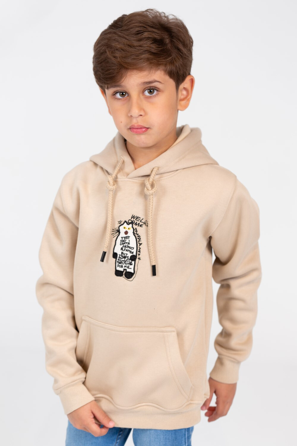 Boy's Hood Sweatshirt With Front Print And Kangaroo Pocket