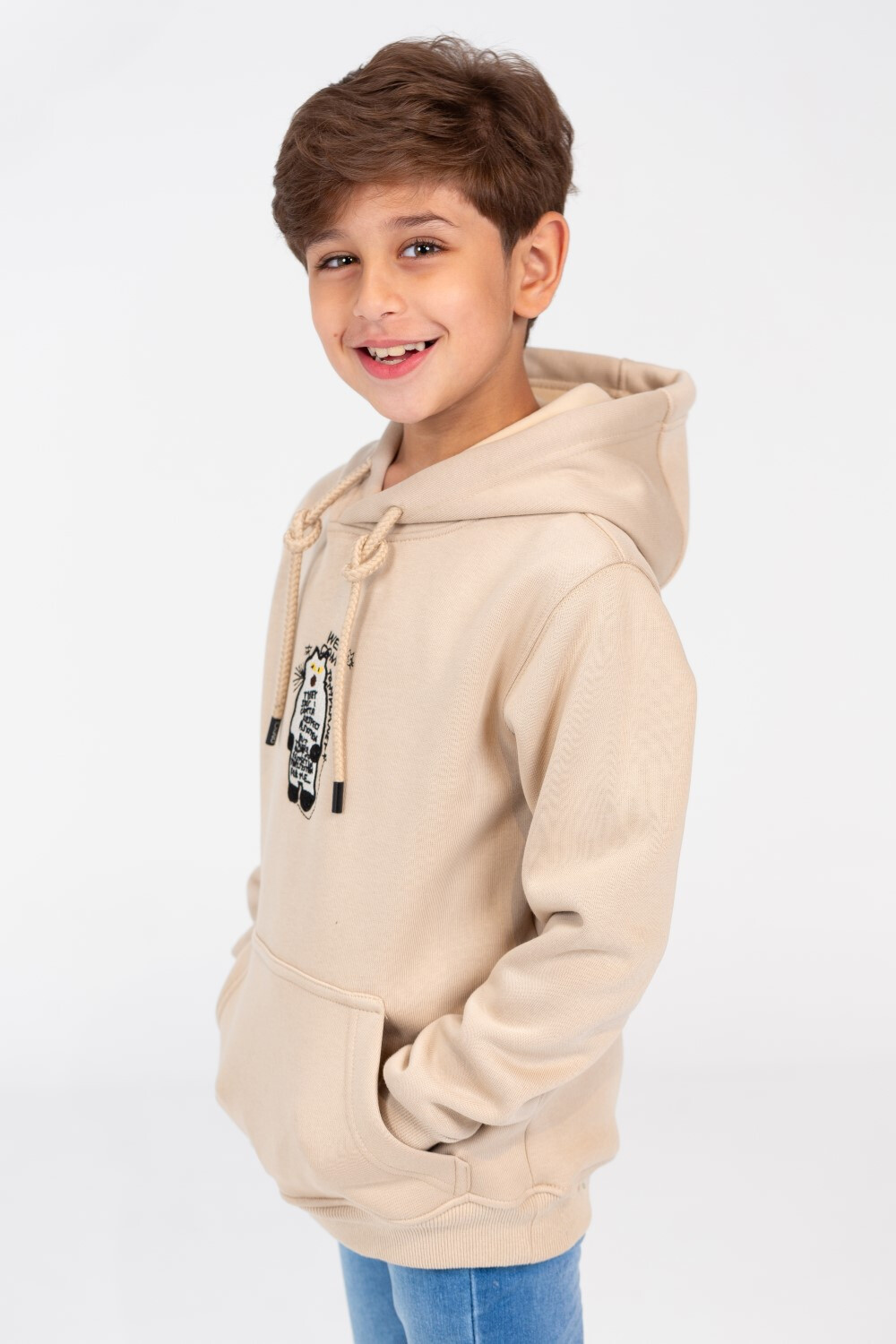 Boy's Hood Sweatshirt With Front Print And Kangaroo Pocket