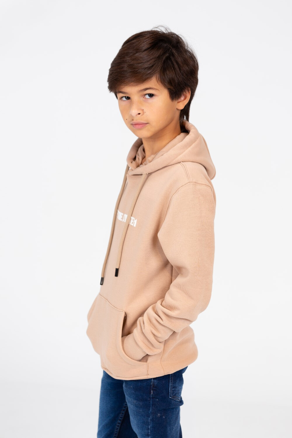Boy's Hood Sweatshirt With Text Print On The Front