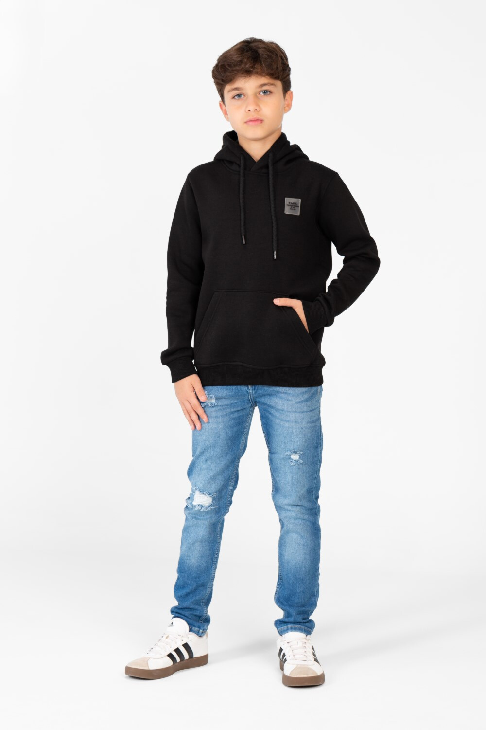 Boy's Basic Plain Hoodie Sweatshirt With Kangaroo Pocket