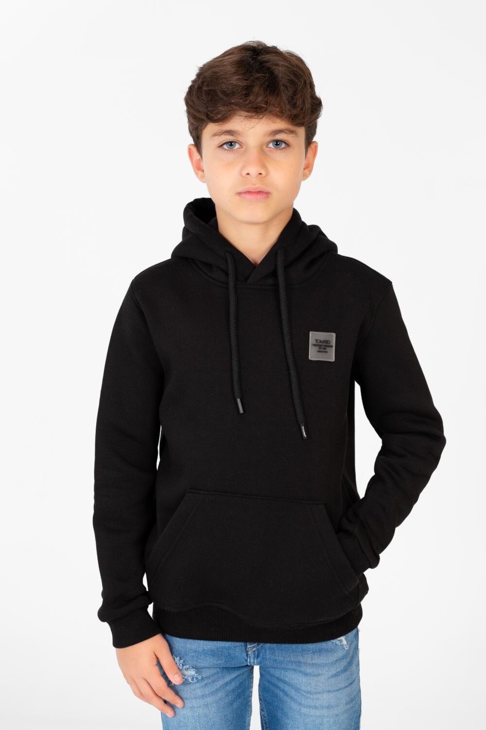 Boy's Basic Plain Hoodie Sweatshirt With Kangaroo Pocket