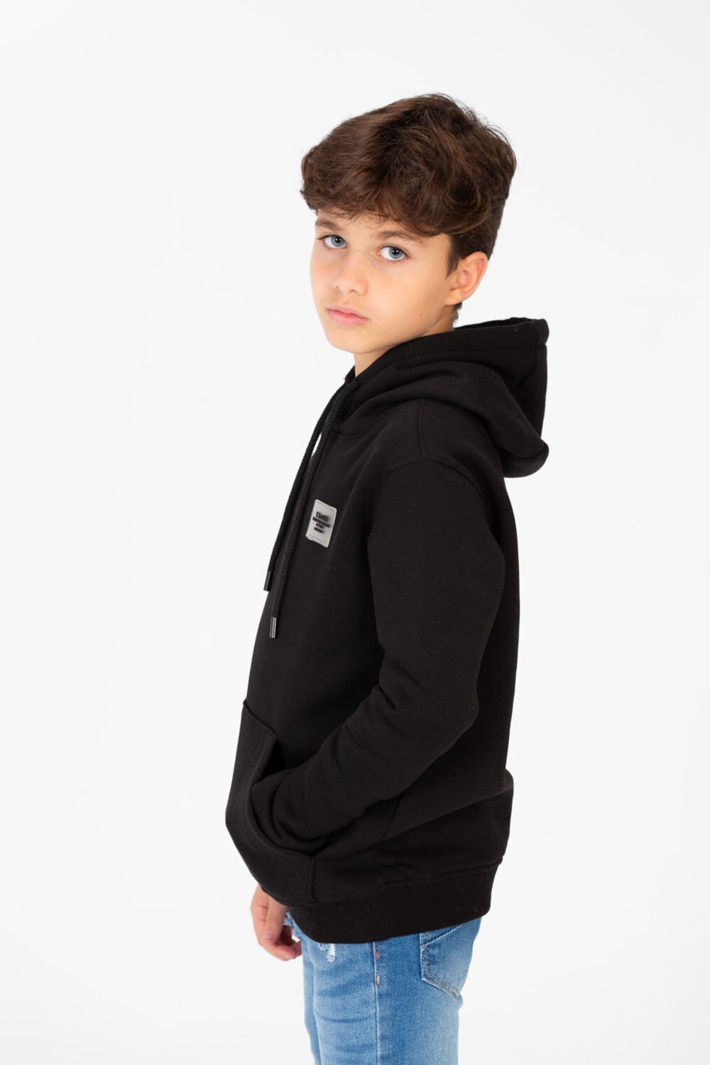 Boy's Basic Plain Hoodie Sweatshirt With Kangaroo Pocket