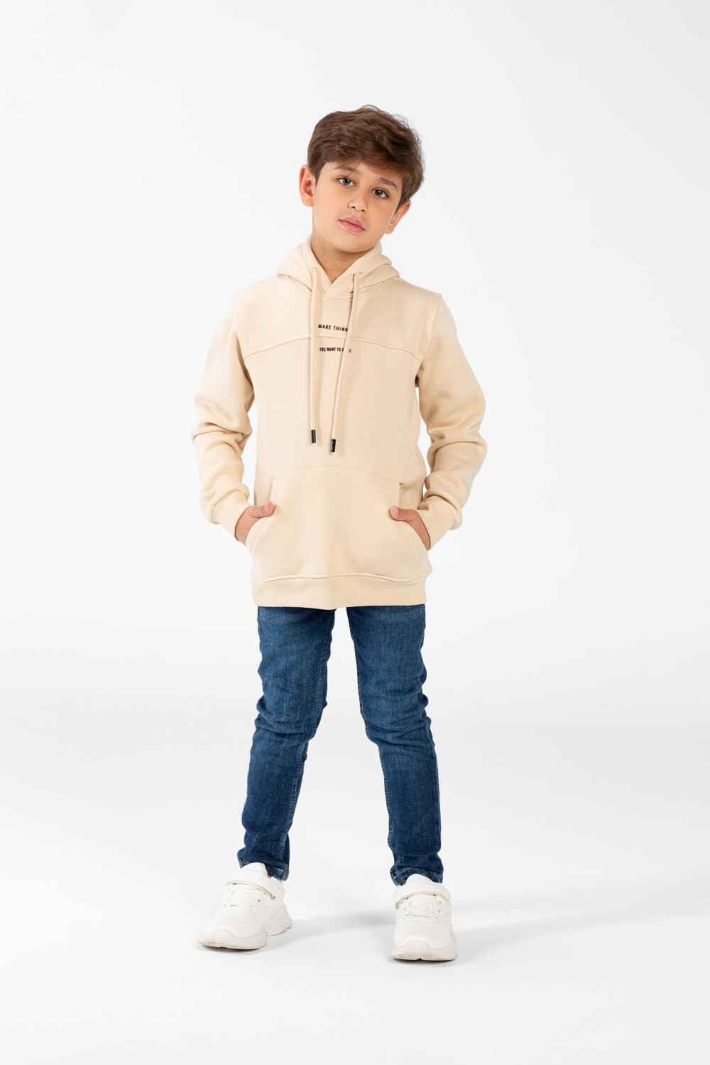 Boy's Hoodie Sweatshirt With Text Print On The Front And Pocket