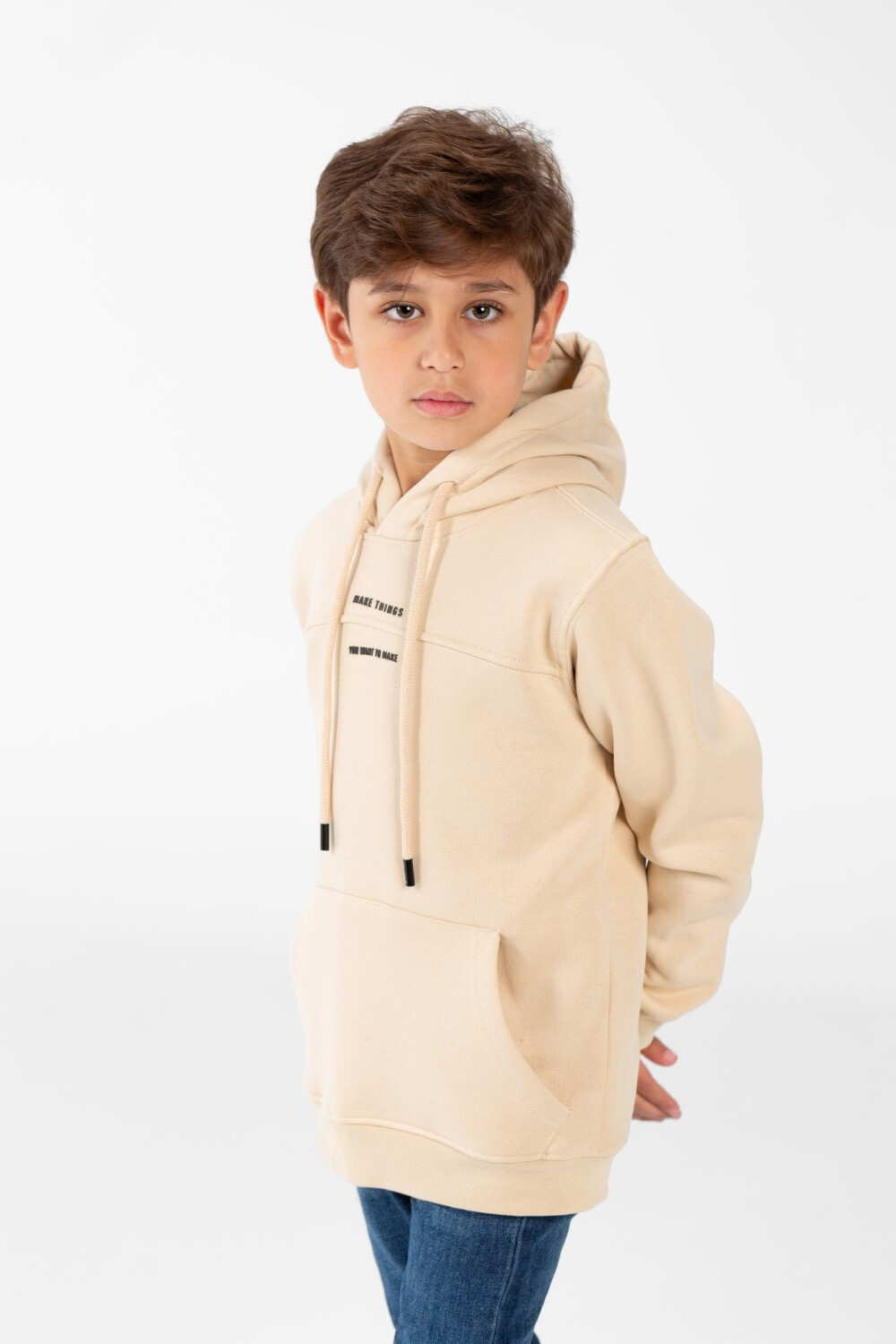 Boy's Hoodie Sweatshirt With Text Print On The Front And Pocket