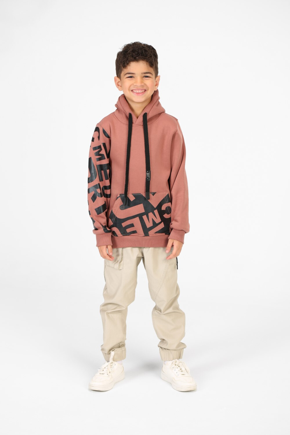 Boy's Sleeve And Pocket Printed Hoodie Sweatshirt