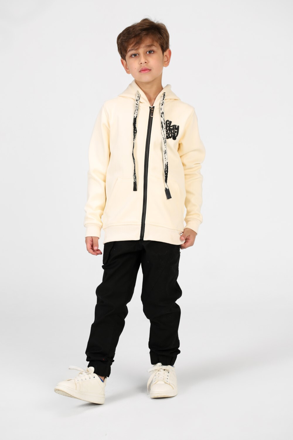 Boy's Tomato Long Sleeve Zipper Sweatshirt With Pockets