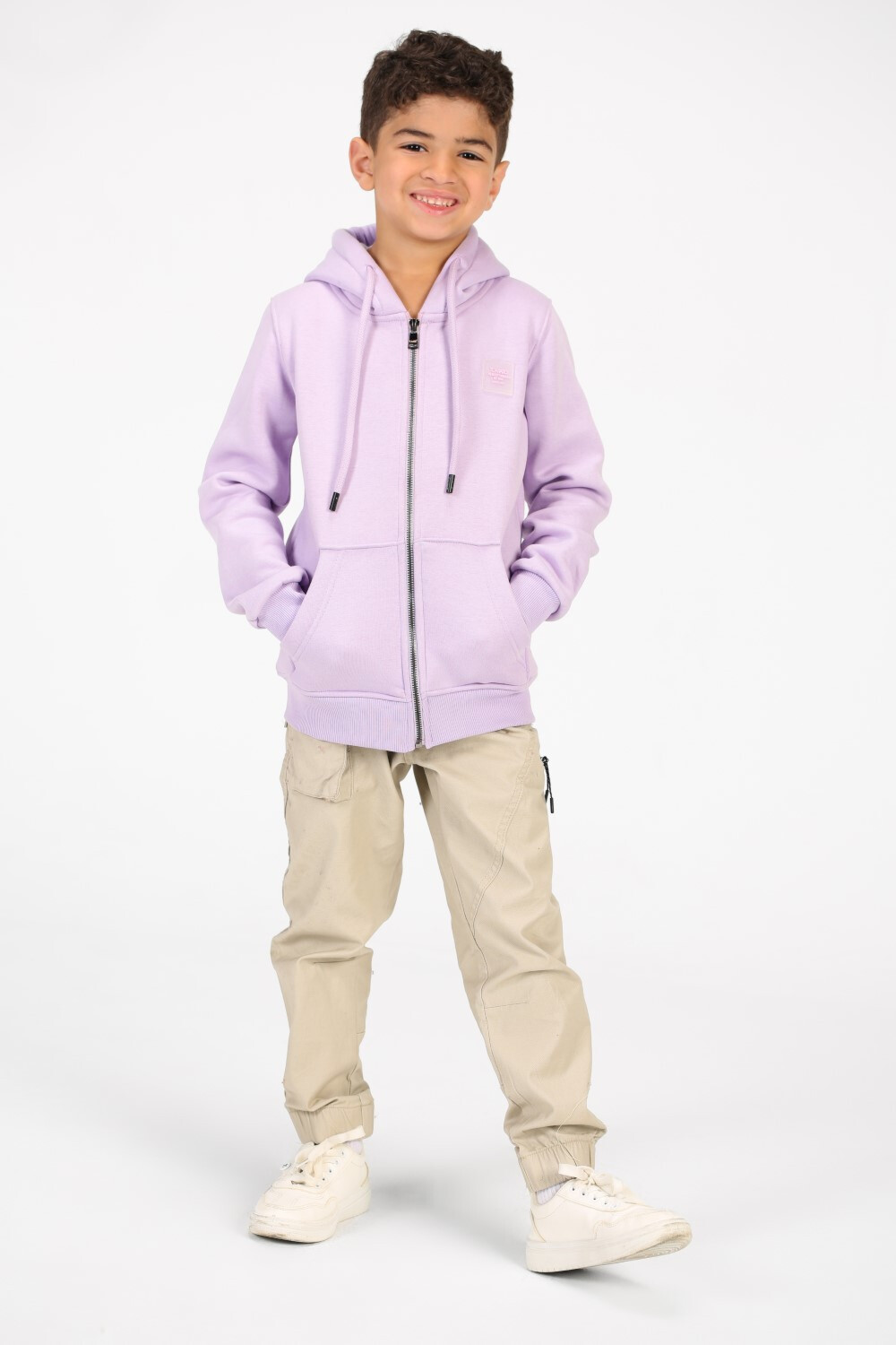 Boy's Tomato Basic Hood Sweatshirt With Full Zip Closure