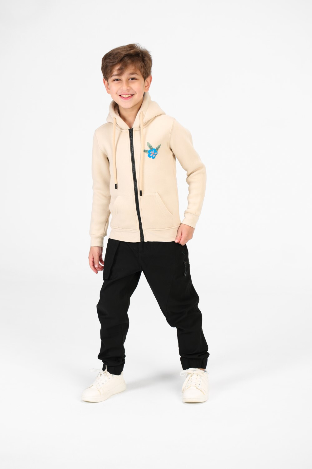Boy's Zippered Sweatshirt With Front And Back Print