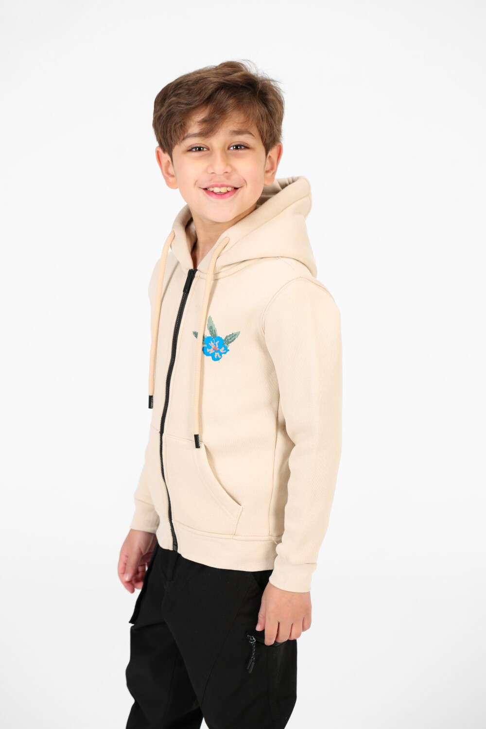 Boy's Zippered Sweatshirt With Front And Back Print