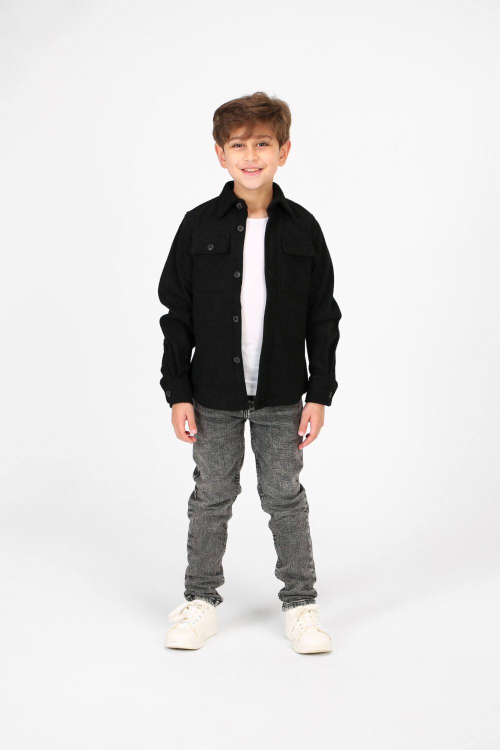 Boy's Velvet Button Front Long Sleeve Shirt