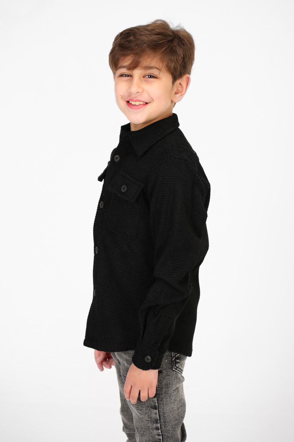 Boy's Velvet Button Front Long Sleeve Shirt