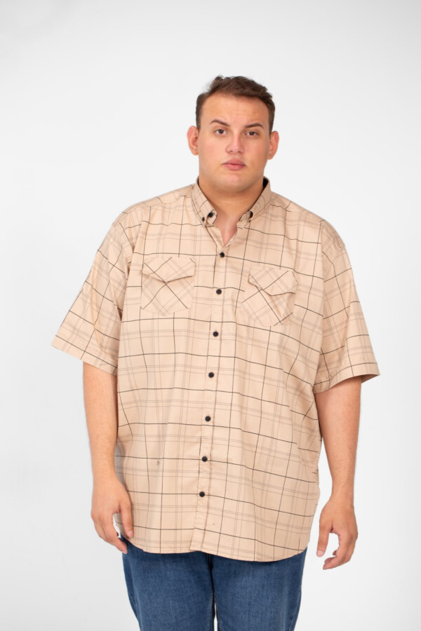 Men's Big Size Short Sleeved Checked Shirt With Full Buttons And Front Pockets