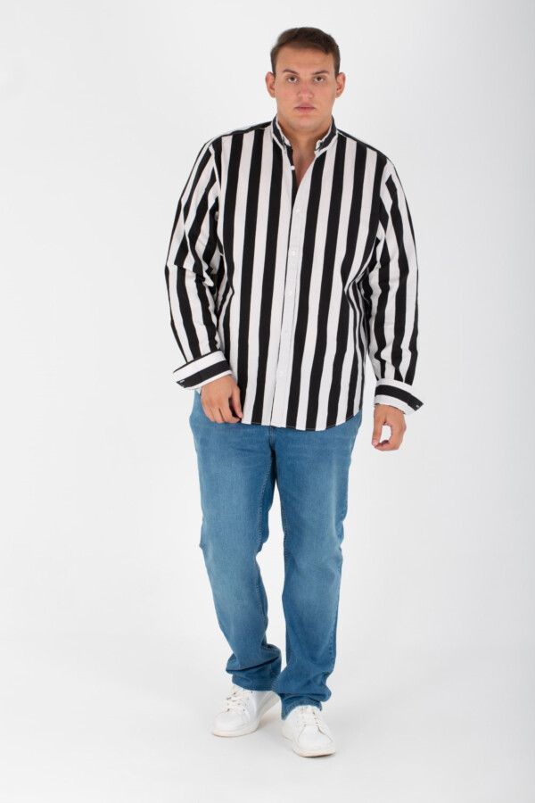 Men's Big Size Striped Shirt With Long Sleeves And Printed Poplin Material