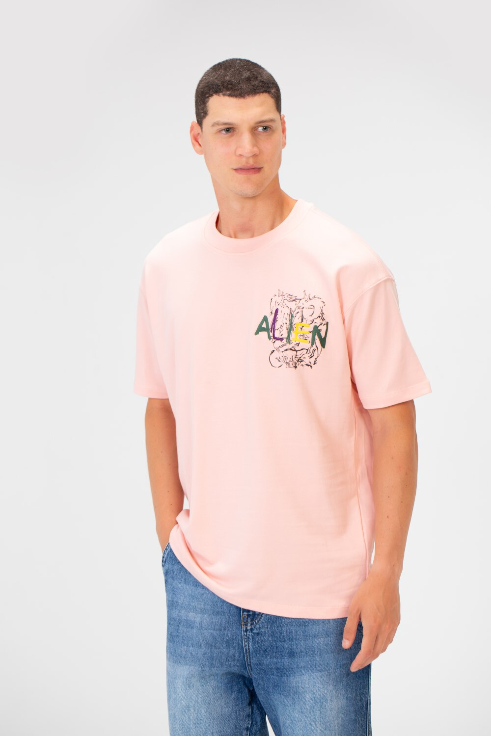 Men's Summer Melton Printed Regular Fit Short Sleeve Round Neck T-Shirt