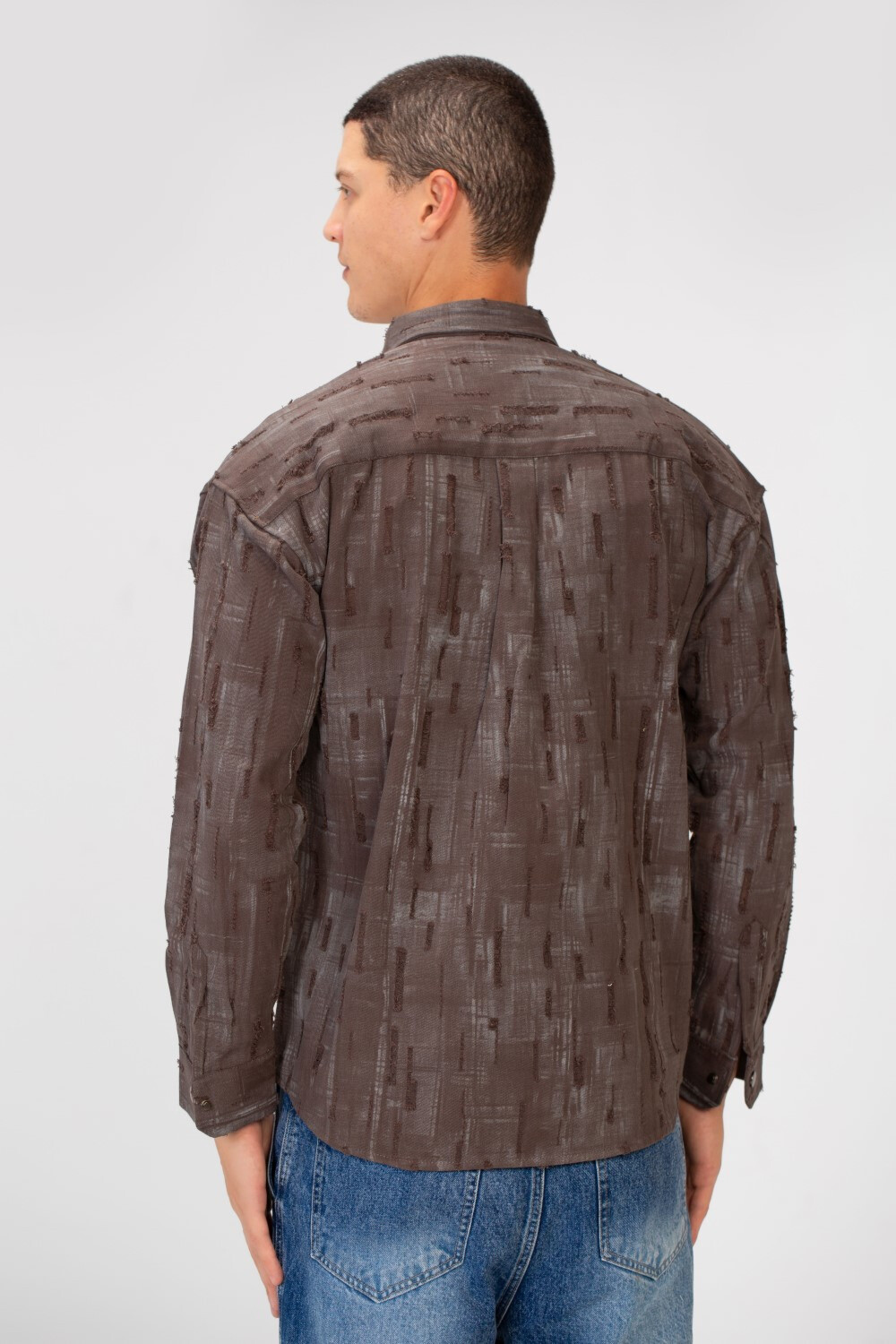 Men's Printed Slim Fit Long Sleeve Shirt With Front Pockets