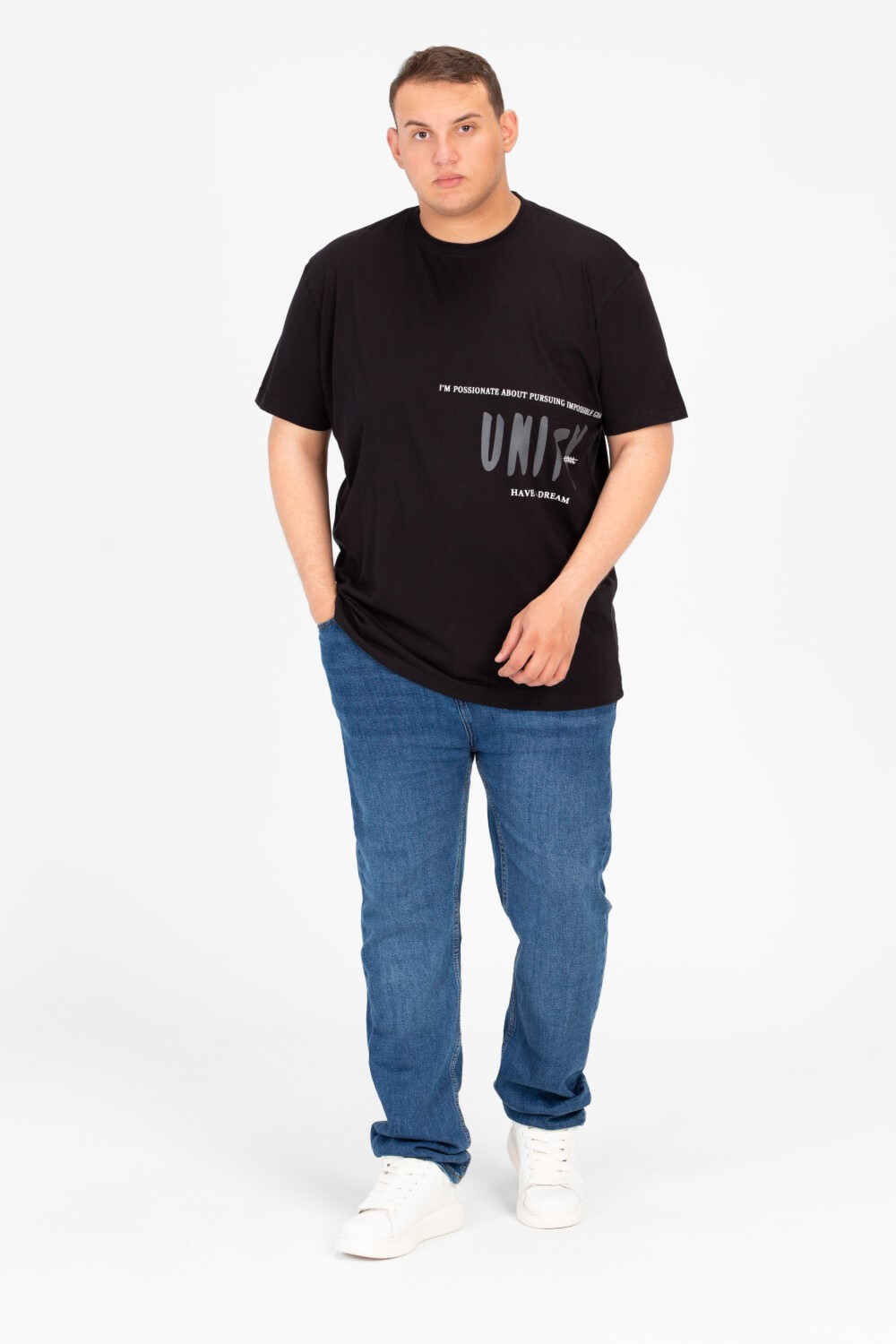 Men's Big Size Round Neck Front Print Half Sleeves T-shirt