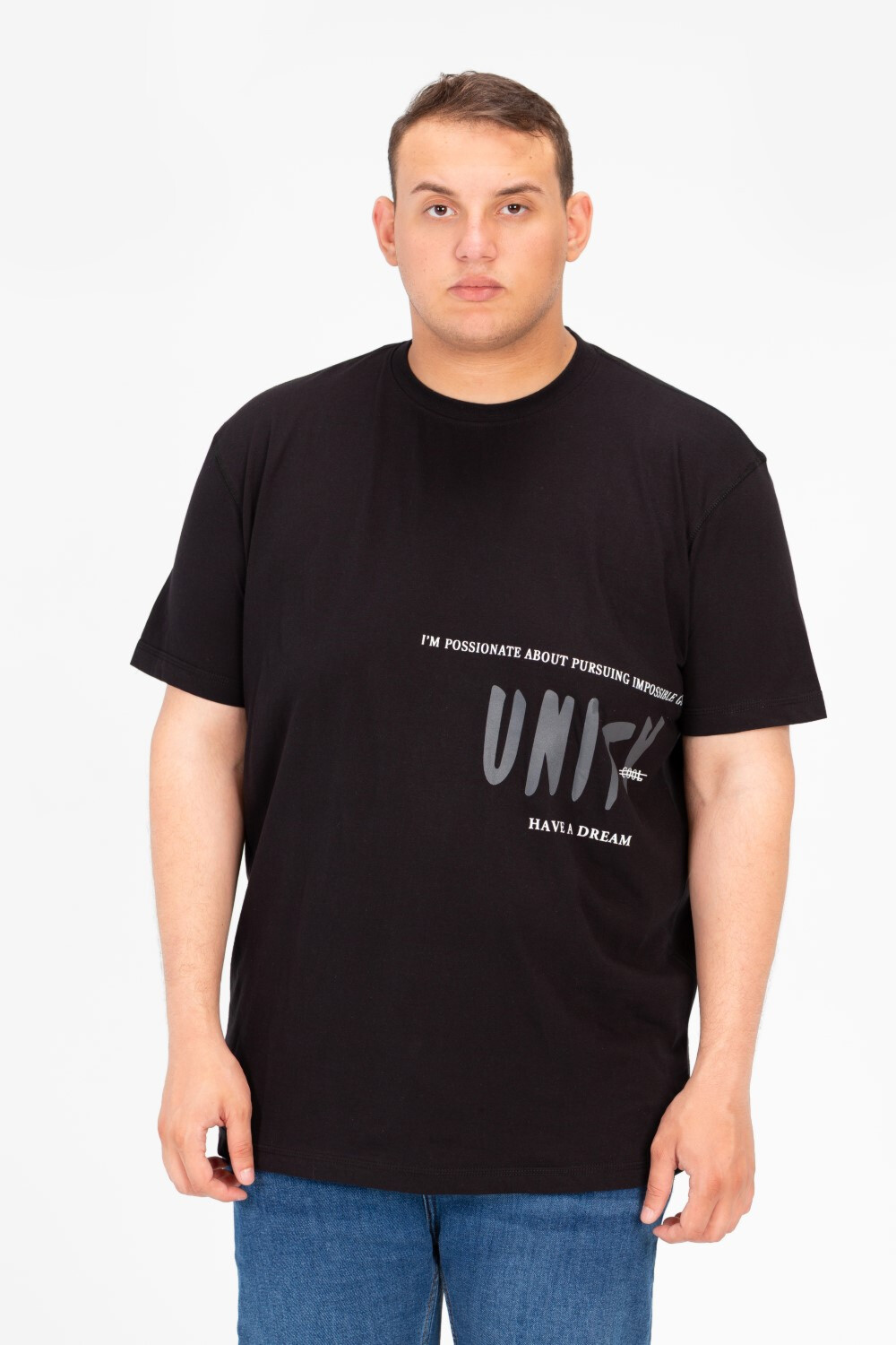 Men's Big Size Round Neck Front Print Half Sleeves T-shirt