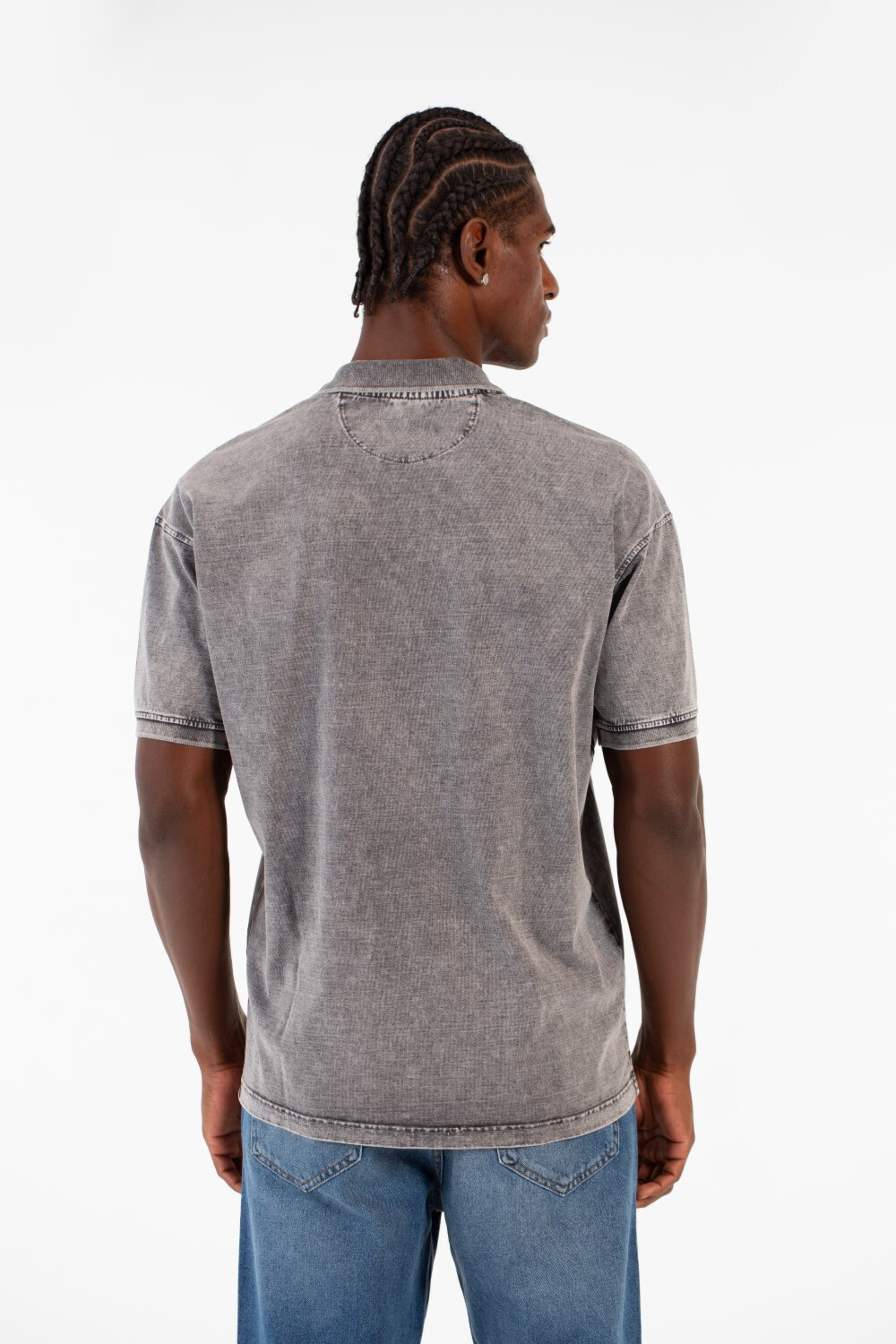 Men's Regular Fit Polo Washed Short Sleeves Half Buttons T-Shirt With Front Print