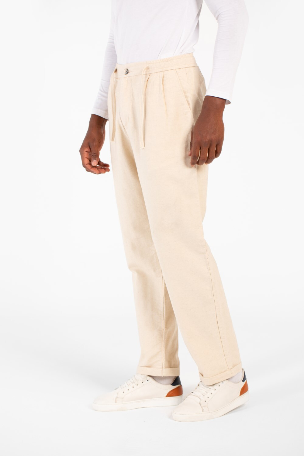 Men's Slim Fit Linen Drawstring Waist Pants High Quality Material With Pockets