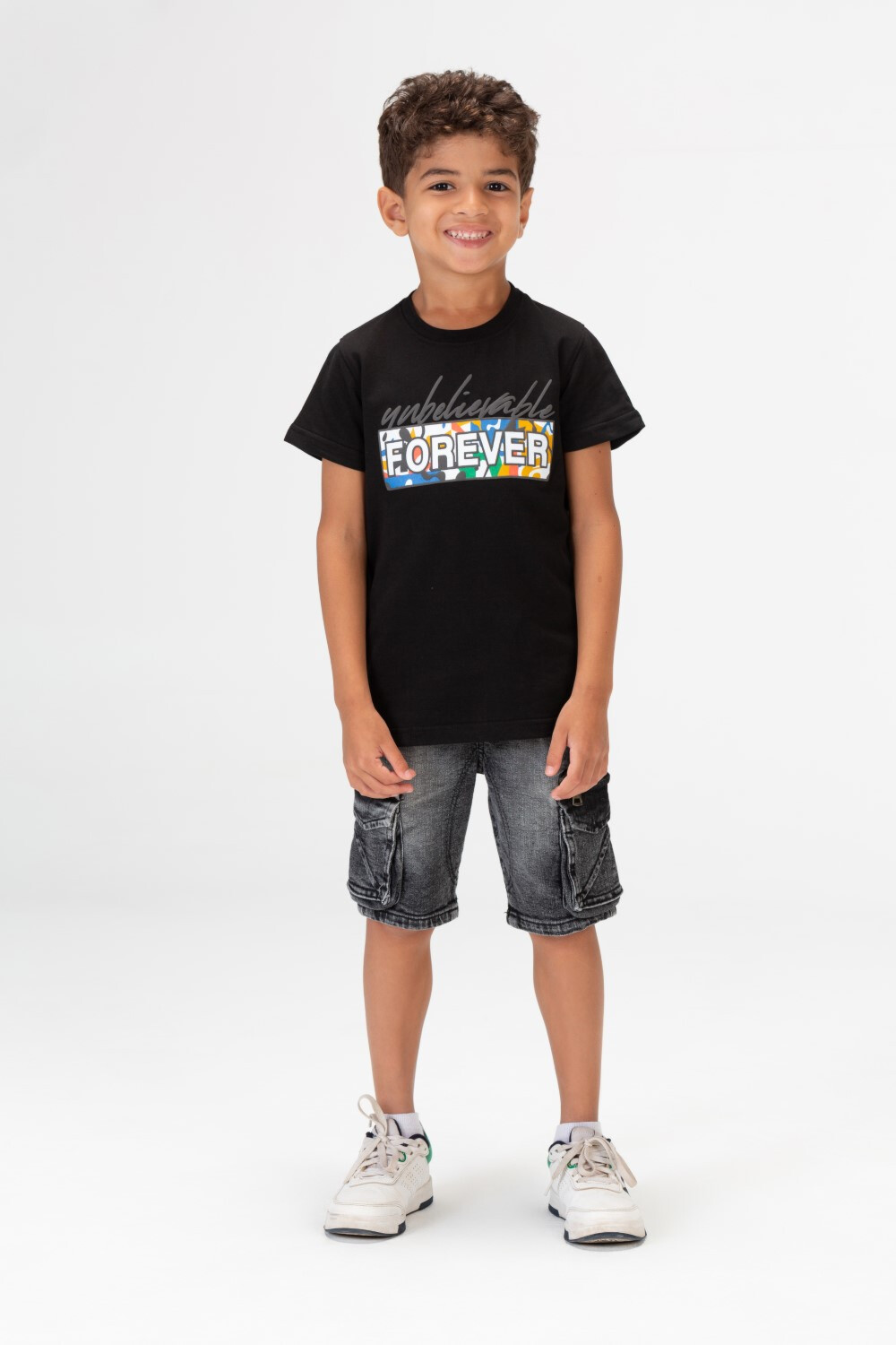 Boys Round Short Sleeves T-Shirt With Forever Print Front And Back