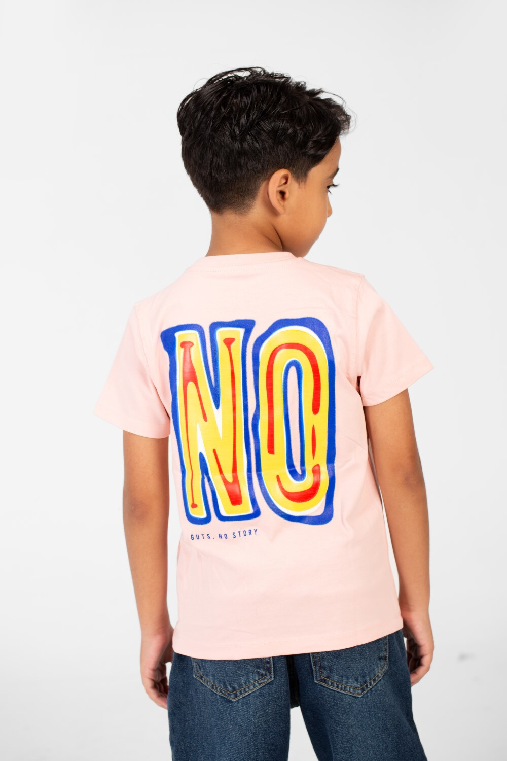 Boy's Front And Back No Print T-shirt With Short Sleeves And A Round Neck