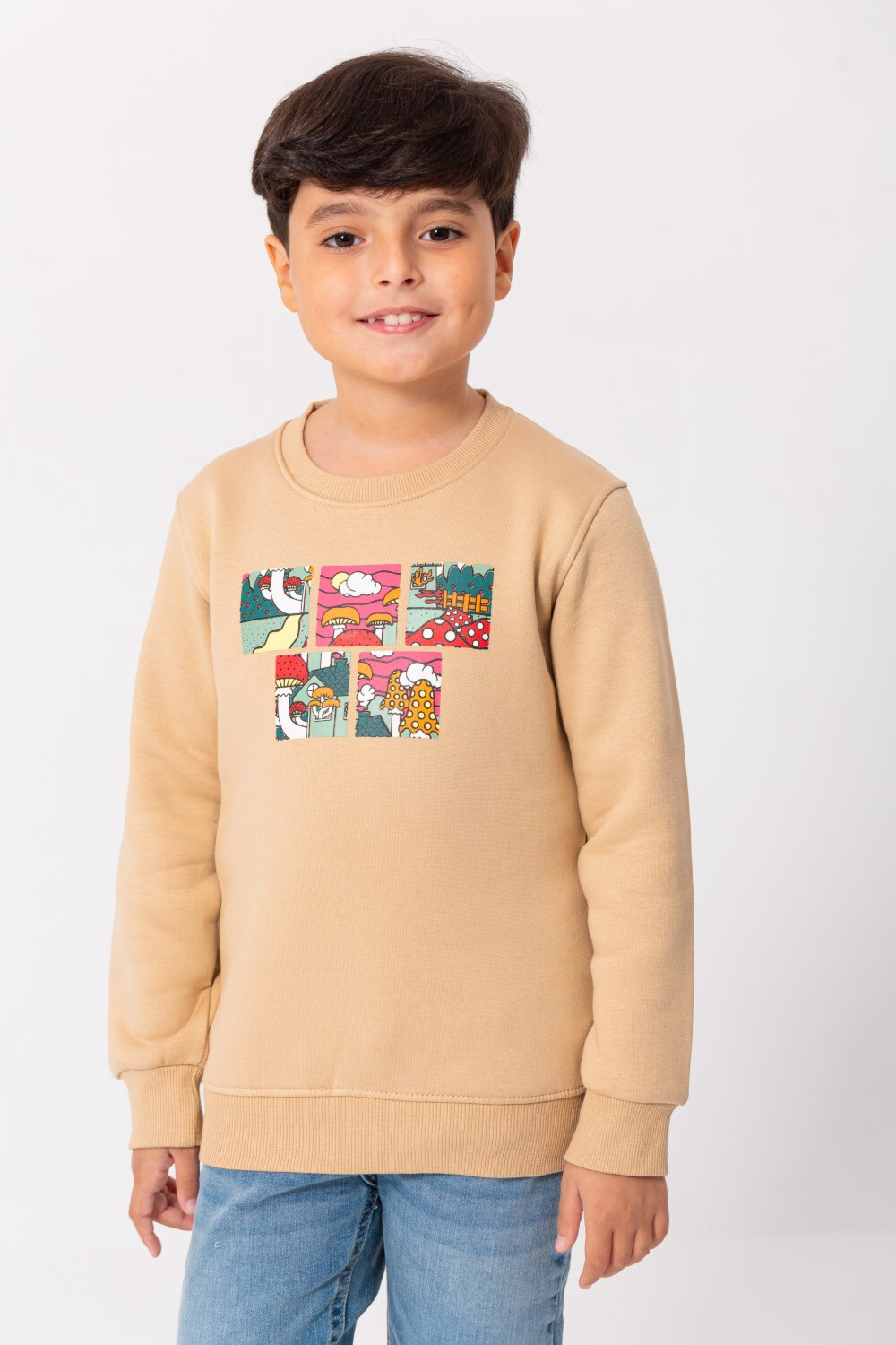Boy's Rounded Neck Padded With Unqiue Modern Front & Back Design Sweatshirt