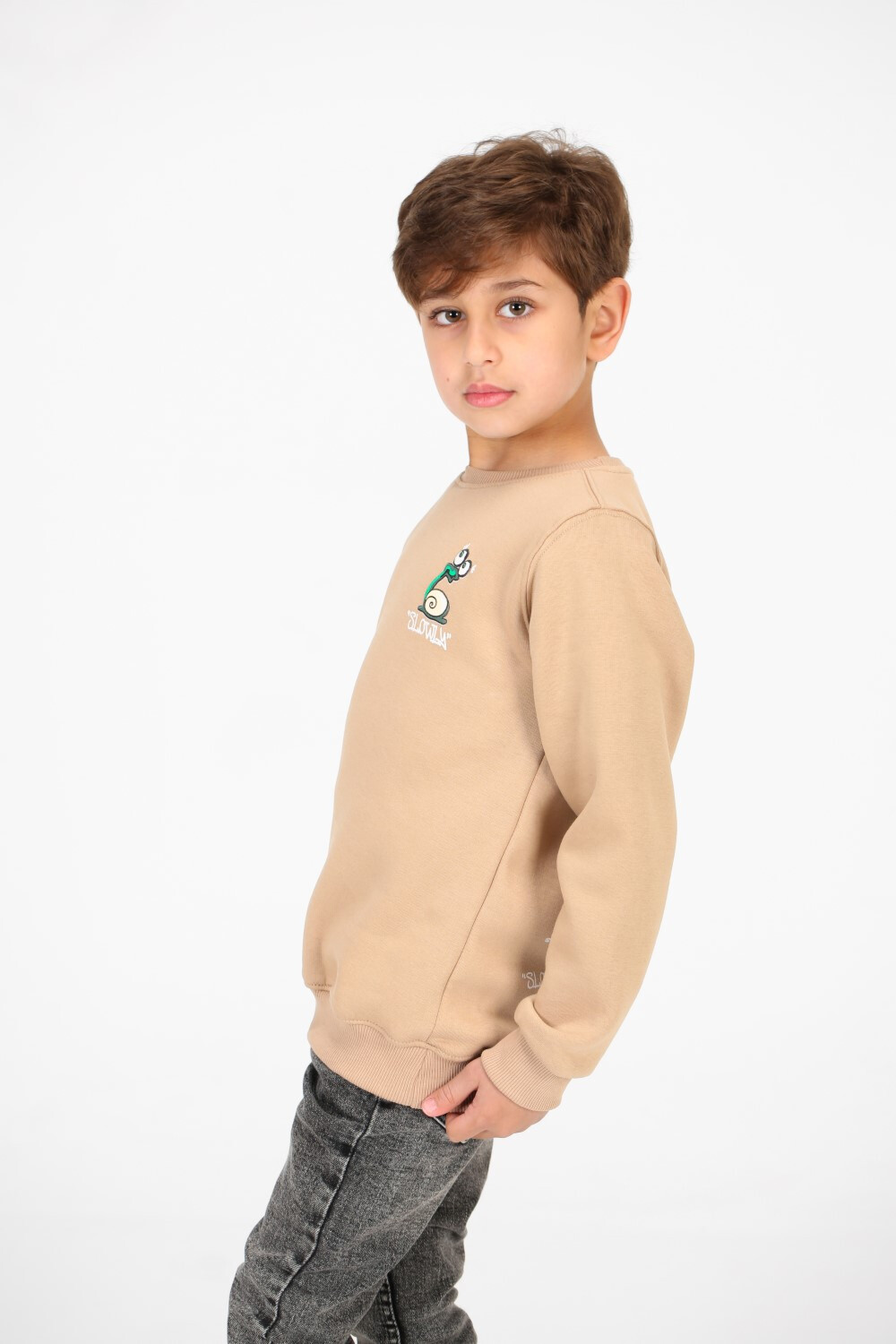 Boy's Crew Neck Printed Melton Sweatshirt