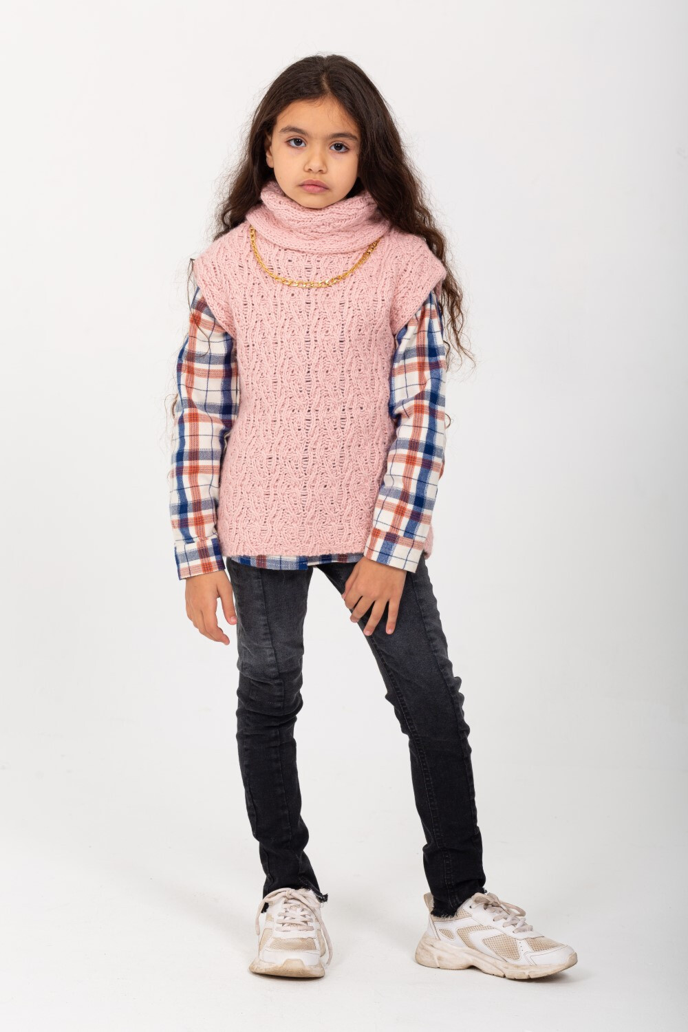 Girl's Long Sleeve Wool High Neck Regular Fit Outfit With under Shirt