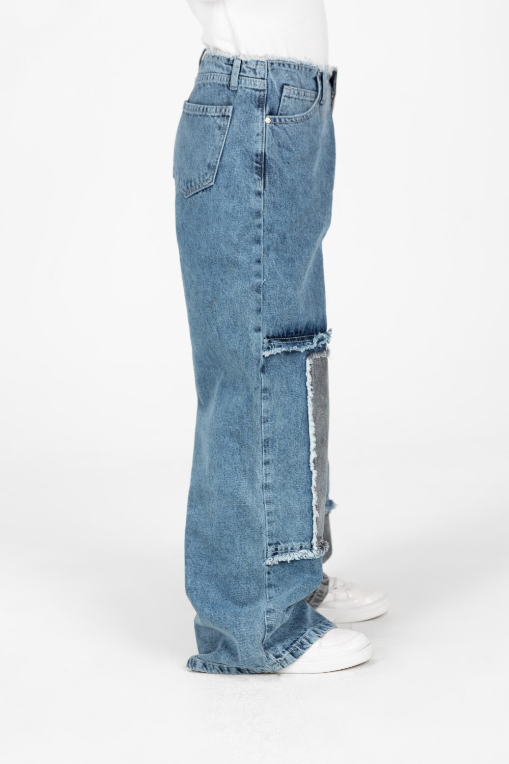 Girl's Wide Leg Half And Half Jeans Pants In A Modern Design