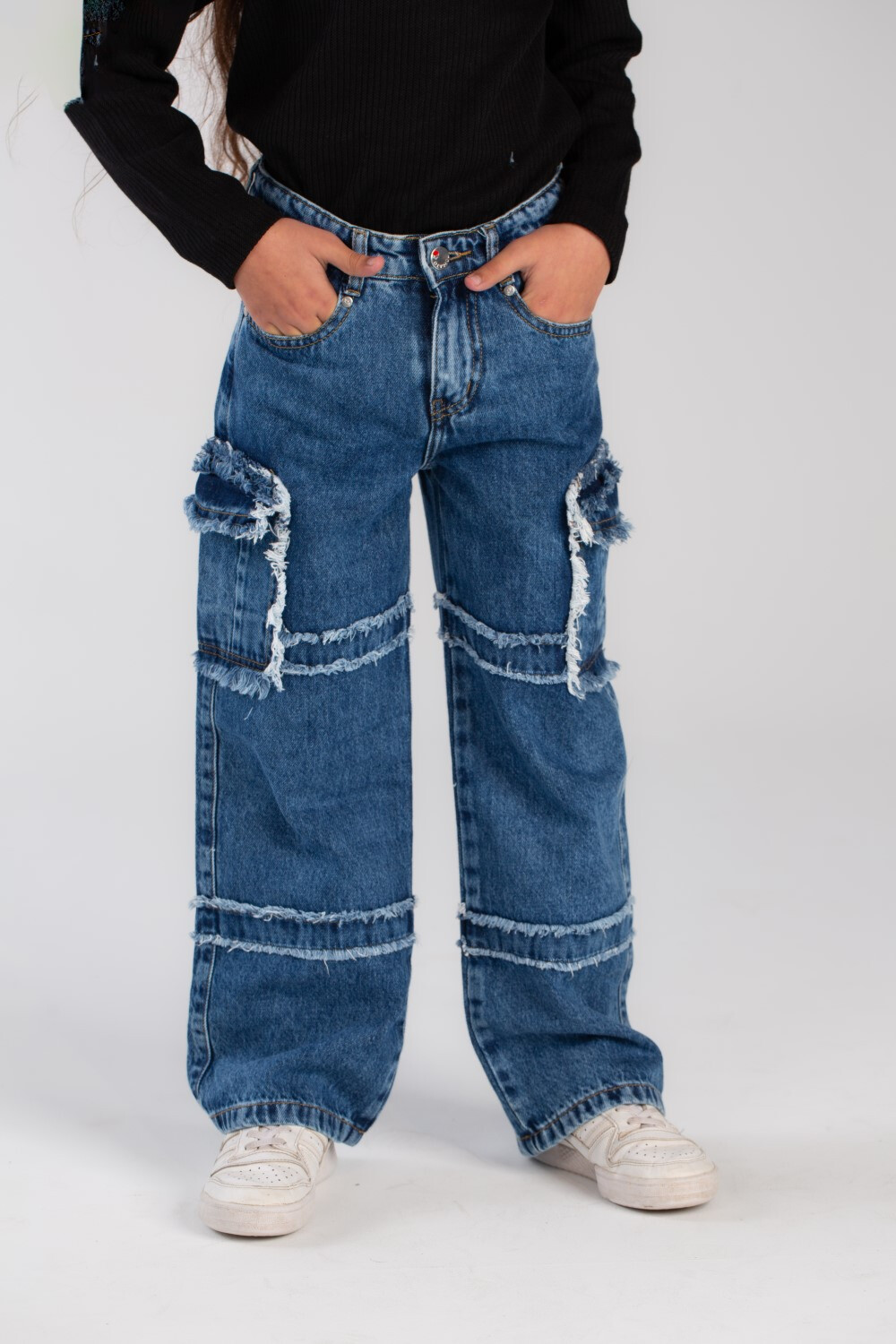 Girl's Used Details Wide Leg Jeans Pants That Features A Unique Cut