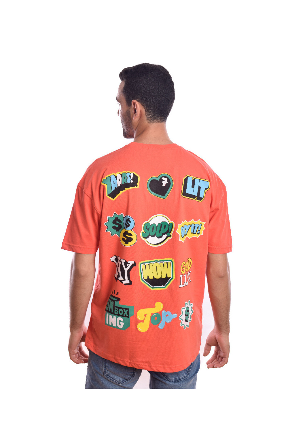 Men's Front & Back Printed Design Over Size Comfort Cotton T-shirt