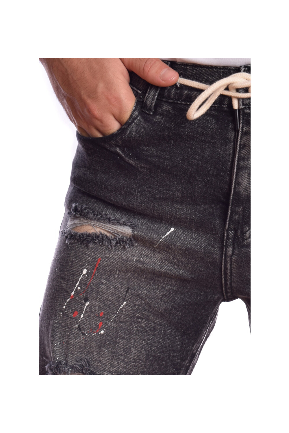 Men's Slim Fit Cutting Details Unique Jeans Shorts