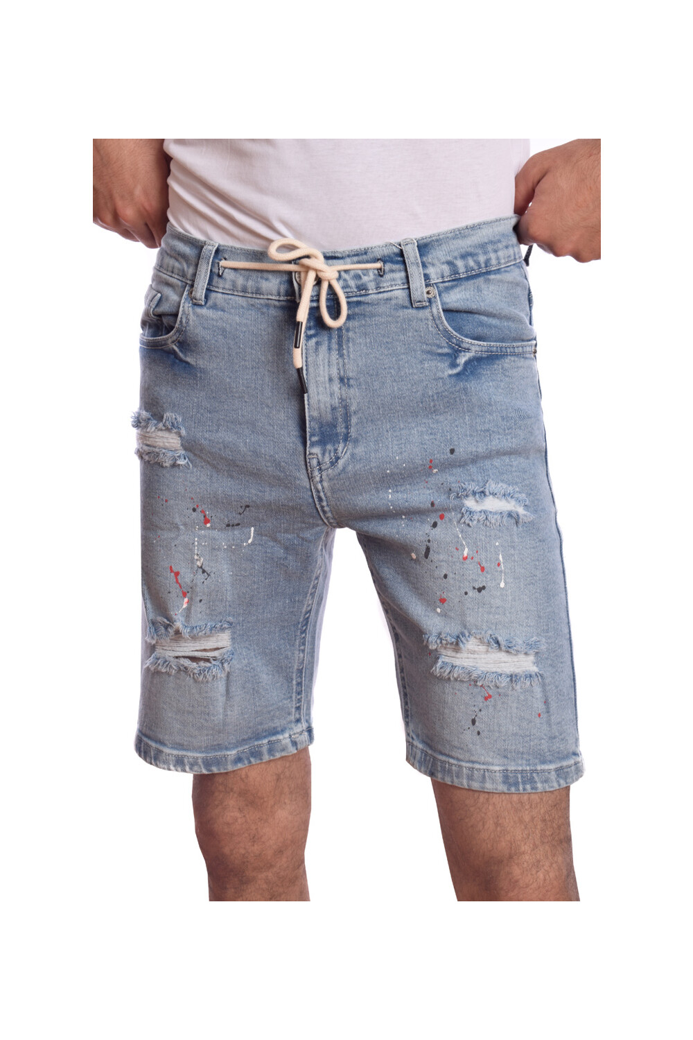 Men's Slim Fit Cutting Details Unique Jeans Shorts